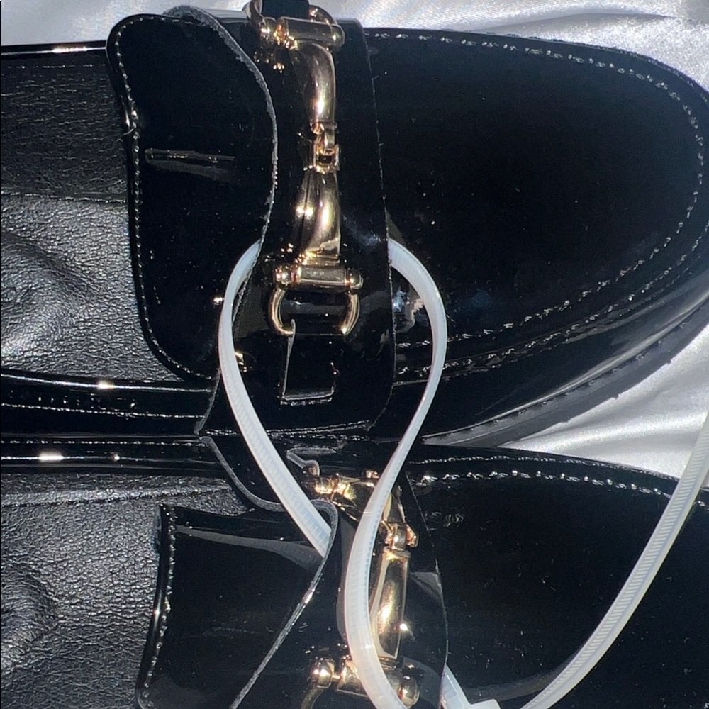 Princess Polly Glossy Black Loafers with Gold Accent - Picture 5 of 5